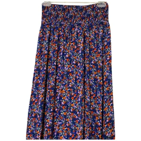 Rachel Zoe Boho Maxi Skirt S Blue Floral Smocked Waist Button Up Cottagecore - Picture 6 of 6